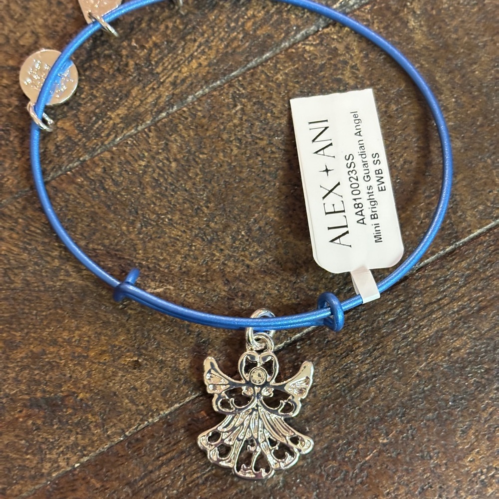 Alex and Ani Blue Bangle Bracelet with Silver Angel MINI BRIGHTS
